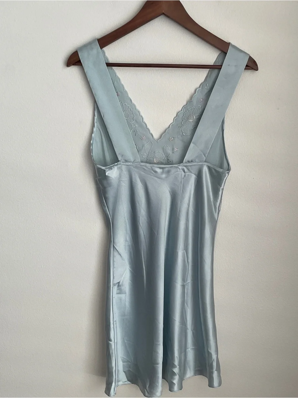 Vintage 90s Baby Blue Satin Lace Floral Slip Dress Size Small Coquette Fairy - Picture 9 of 13